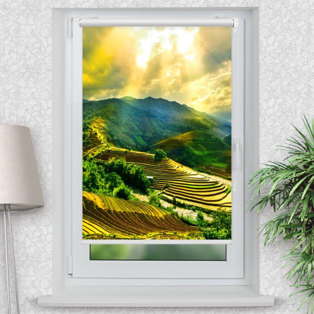 Rollo Motiv "Reisfelder Terrassen Vietnam" - ohne bohren - Klemmrollo bis 150 cm Breite - Klemmfix mit Fotodruck - blickdicht - La-Melle