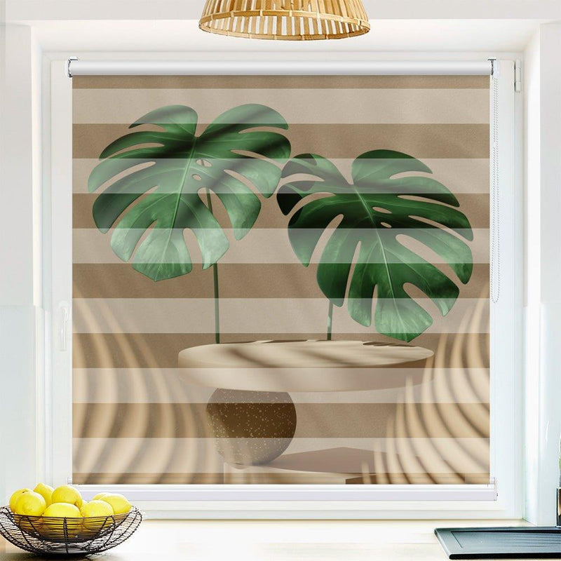 Klemm Doppelrollo "Palmenblatt" - ohne Bohren - Klemmfix - bis 150 cm Breite - Duo Rollo Fotodruck - La-Melle