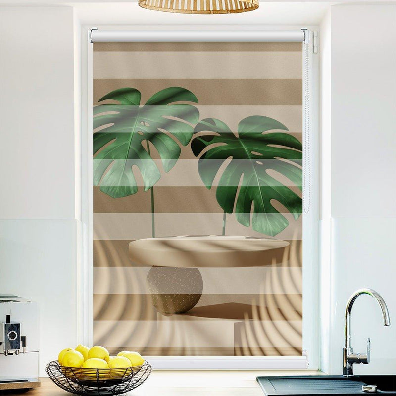 Klemm Doppelrollo "Palmenblatt" - ohne Bohren - Klemmfix - bis 150 cm Breite - Duo Rollo Fotodruck - La-Melle