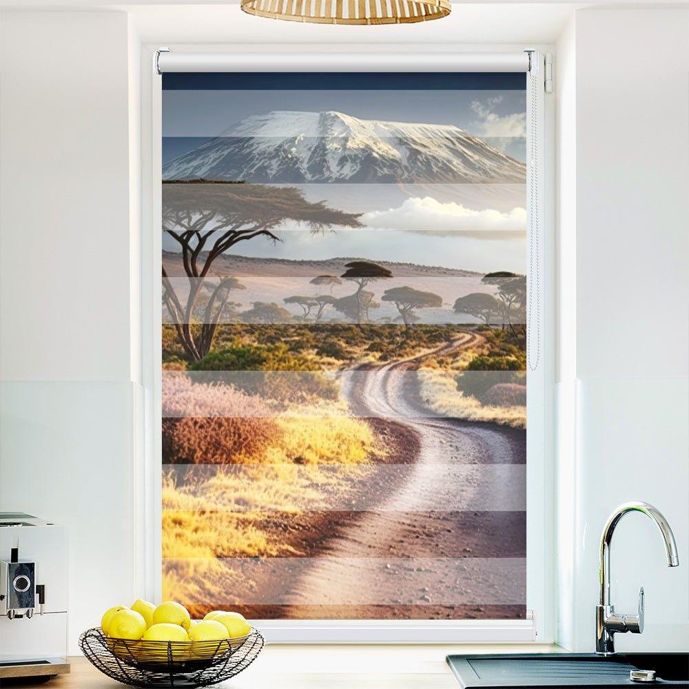 Klemm Doppelrollo "Kilimandscharo Afrika" - ohne Bohren - Klemmfix - bis 150 cm Breite - Duo Rollo Fotodruck - La-Melle