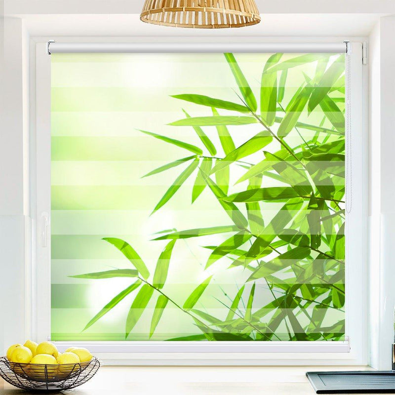 Klemm Doppelrollo "Bambusblätter rechts" - ohne Bohren - Klemmfix - bis 150 cm Breite - Duo Rollo Fotodruck - La-Melle