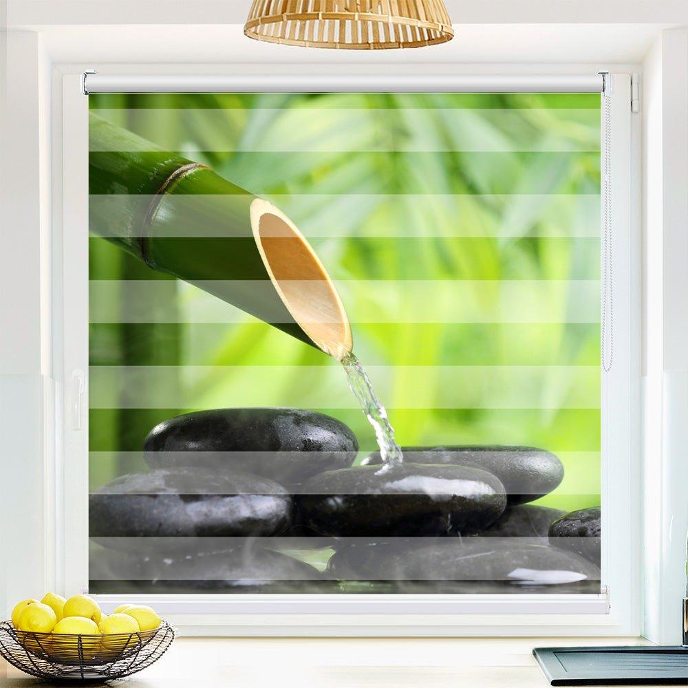 Klemm Doppelrollo "Bambu Rohr Wasser Steine" - ohne Bohren - Klemmfix - bis 150 cm Breite - Duo Rollo Fotodruck - La-Melle