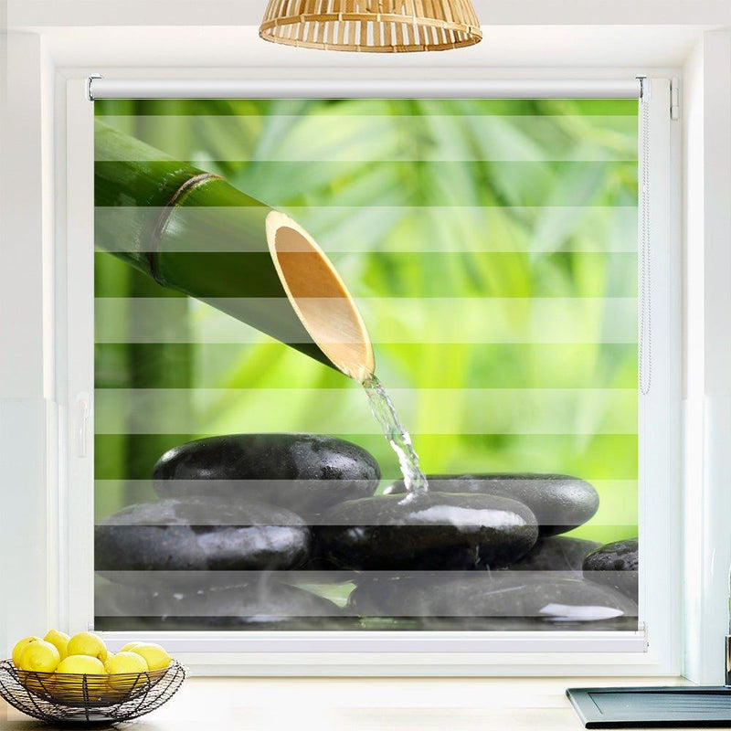 Klemm Doppelrollo "Bambu Rohr Wasser Steine" - ohne Bohren - Klemmfix - bis 150 cm Breite - Duo Rollo Fotodruck - La-Melle