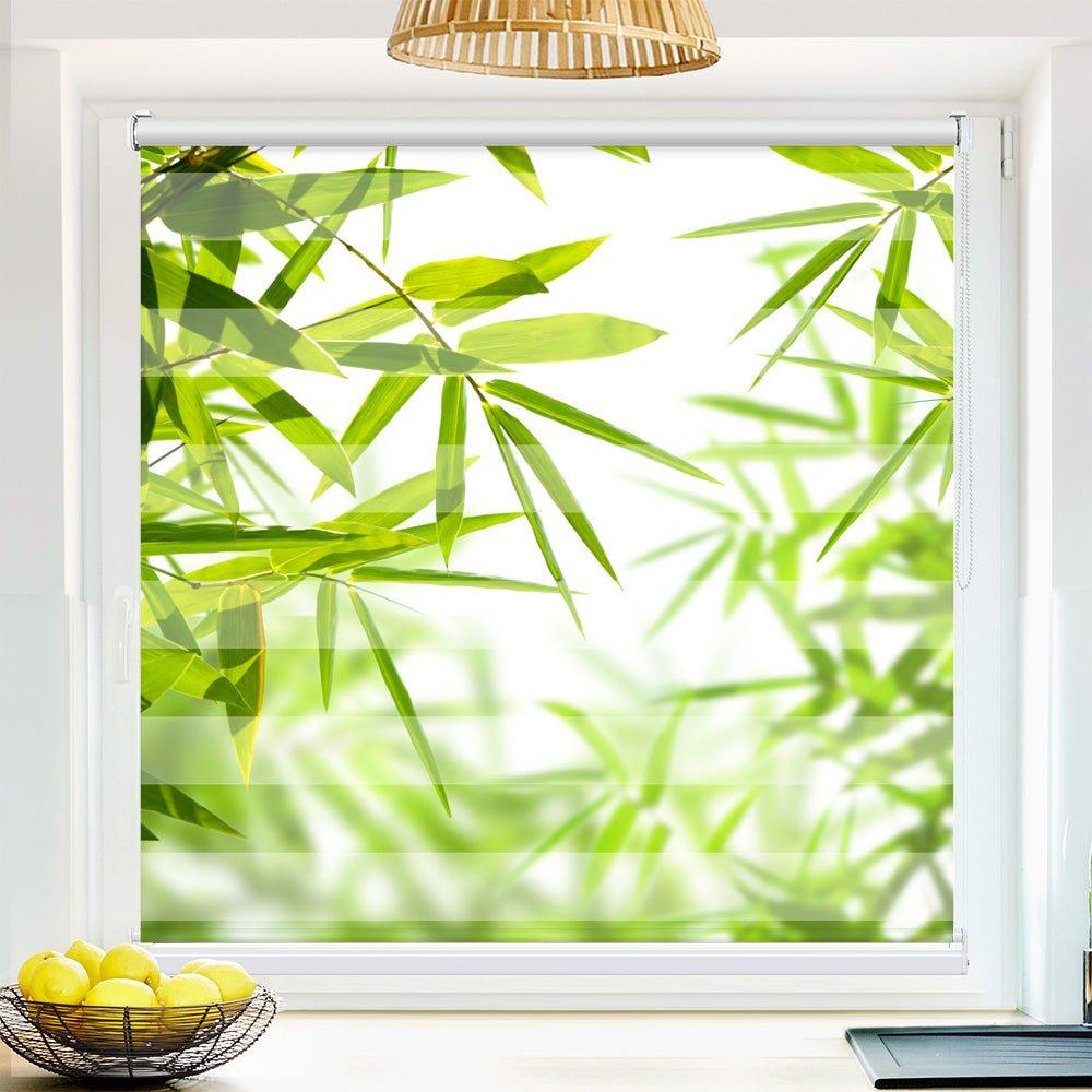 Klemm Doppelrollo "Bambusblätter " - ohne Bohren - Klemmfix - bis 150 cm Breite - Duo Rollo Fotodruck - La-Melle