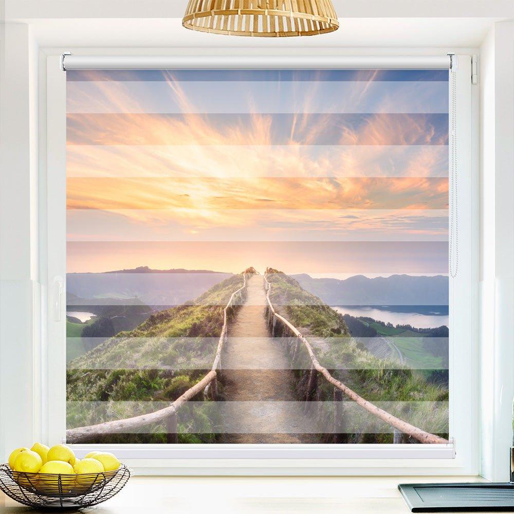 Klemm Doppelrollo "Berge Wald Pfad" - ohne Bohren - Klemmfix - bis 150 cm Breite - Duo Rollo Fotodruck - La-Melle