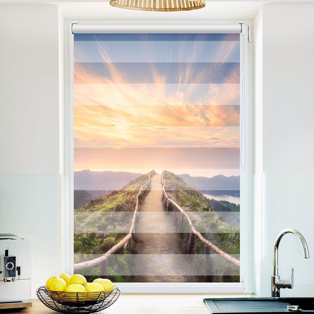 Klemm Doppelrollo "Berge Wald Pfad" - ohne Bohren - Klemmfix - bis 150 cm Breite - Duo Rollo Fotodruck - La-Melle