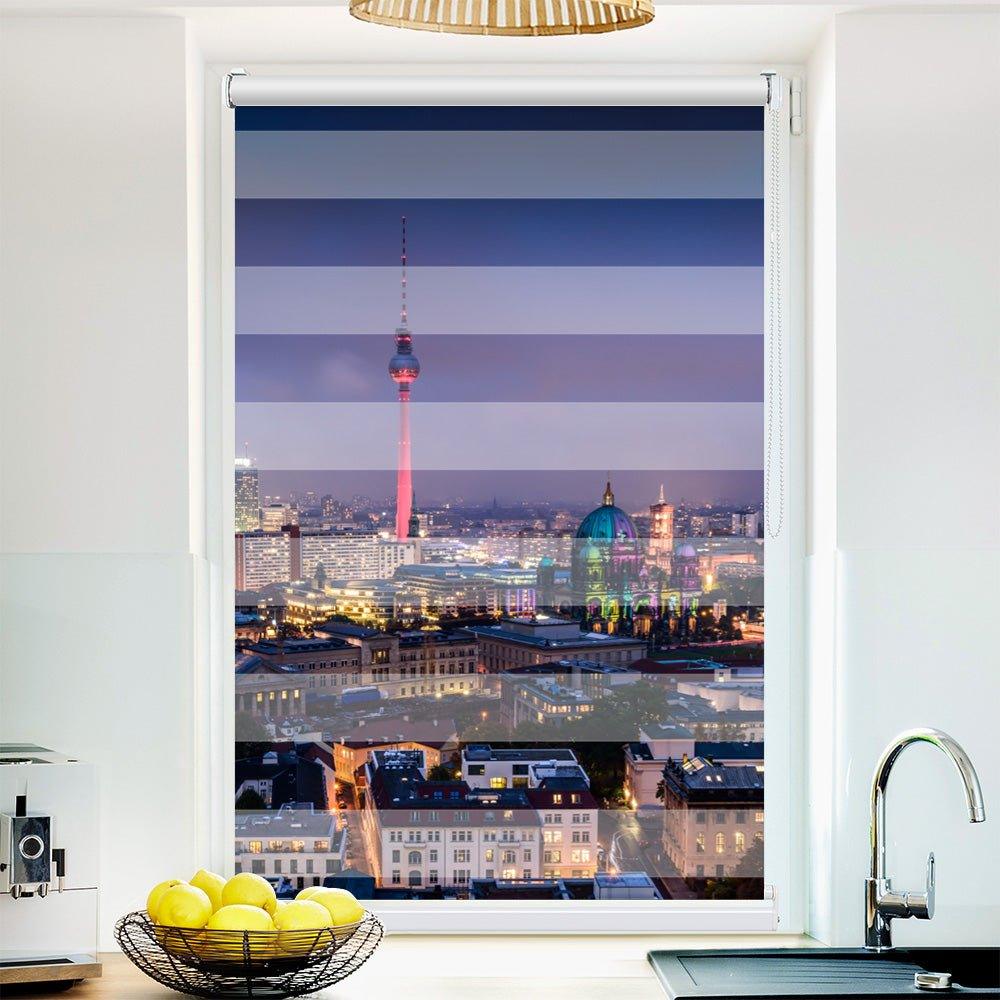 Klemm Doppelrollo "Berlin Skyline" - ohne Bohren - Klemmfix - bis 150 cm Breite - Duo Rollo Fotodruck - La-Melle