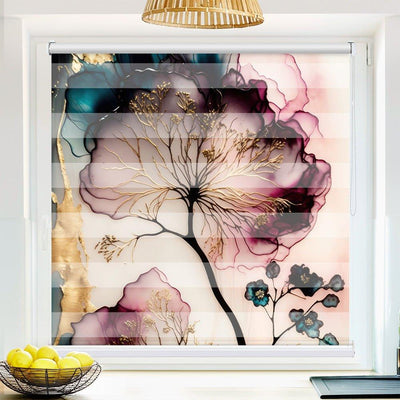 Klemm Doppelrollo Blume abstrakt - ohne Bohren - Klemmfix - bis 150 cm Breite - Duo Rollo Fotodruck - La-Melle