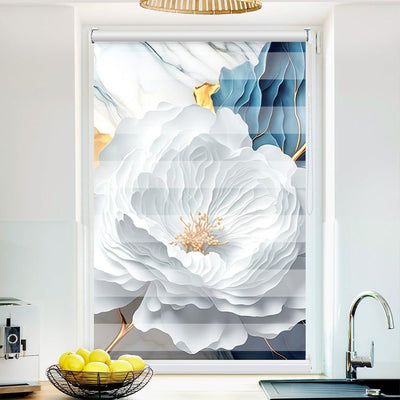 Klemm Doppelrollo Blume marmor weiss - ohne Bohren - Klemmfix - bis 150 cm Breite - Duo Rollo Fotodruck - La-Melle