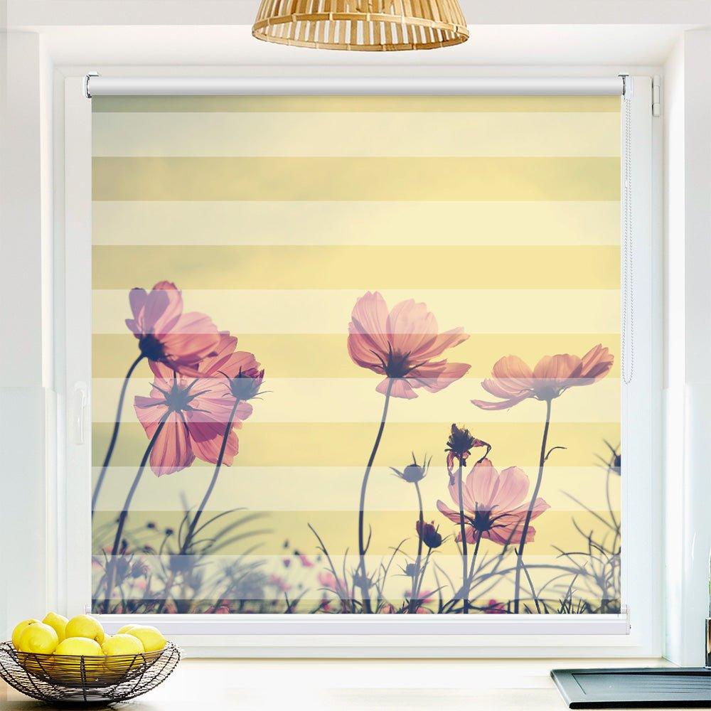 Klemm Doppelrollo "Blumen sepia vintage" - ohne Bohren - Klemmfix - bis 150 cm Breite - Duo Rollo Fotodruck - La-Melle