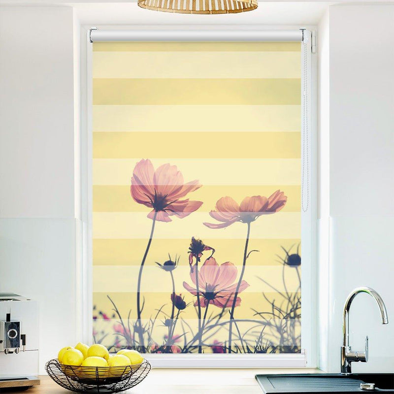 Klemm Doppelrollo "Blumen sepia vintage" - ohne Bohren - Klemmfix - bis 150 cm Breite - Duo Rollo Fotodruck - La-Melle