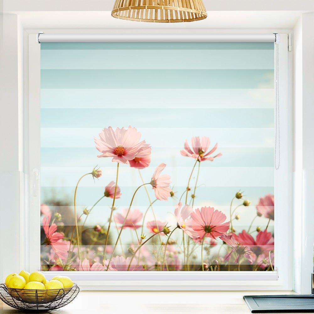 Klemm Doppelrollo "Blumenwiese" - ohne Bohren - Klemmfix - bis 150 cm Breite - Duo Rollo Fotodruck - La-Melle