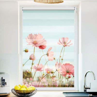 Klemm Doppelrollo Blumenwiese - ohne Bohren - Klemmfix - bis 150 cm Breite - Duo Rollo Fotodruck - La-Melle