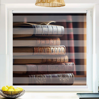 Klemm Doppelrollo Bücherregal vintage - ohne Bohren - Klemmfix - bis 150 cm Breite - Duo Rollo Fotodruck - La-Melle