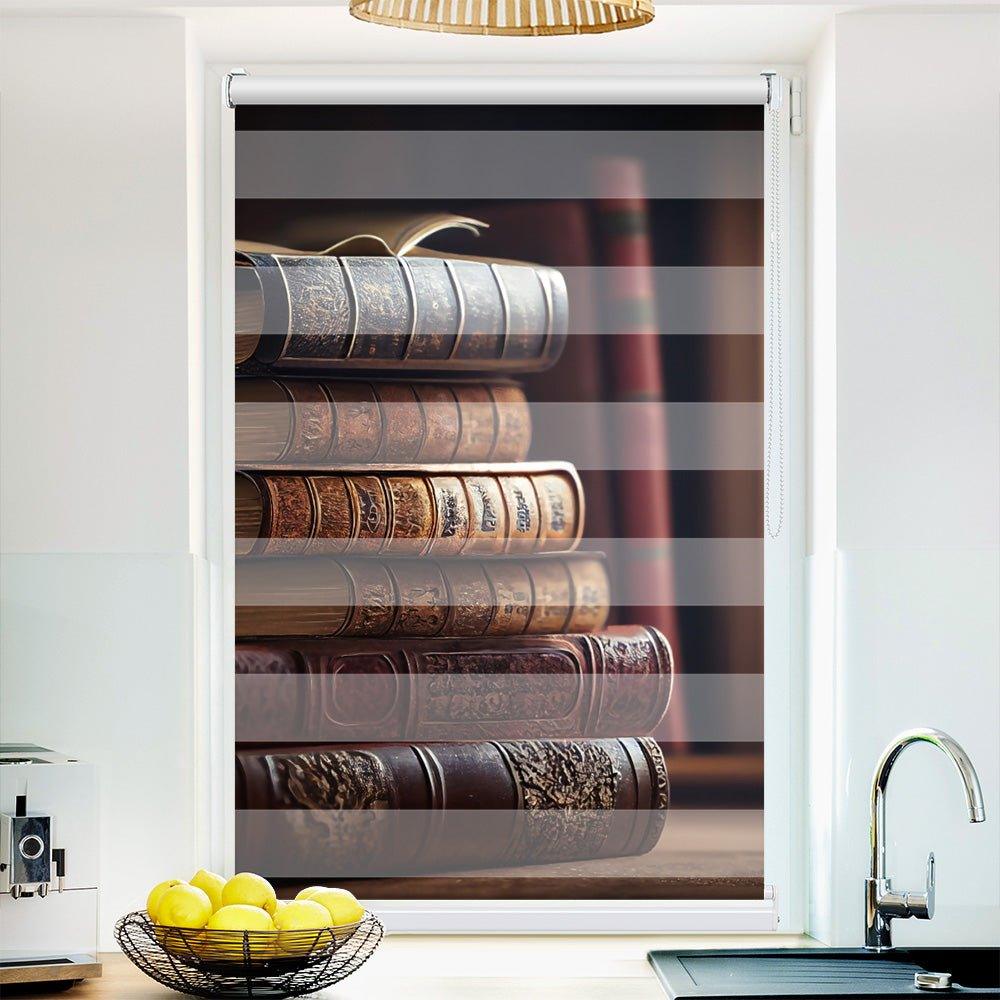 Klemm Doppelrollo "Bücherregal vintage" - ohne Bohren - Klemmfix - bis 150 cm Breite - Duo Rollo Fotodruck - La-Melle