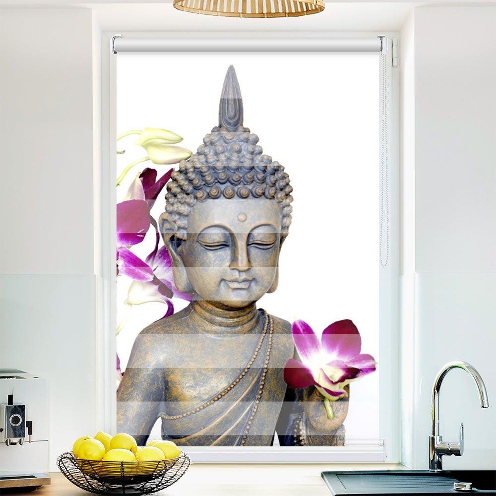 Klemm Doppelrollo "Buddh Orchideen Wellness" - ohne Bohren - Klemmfix - bis 150 cm Breite - Duo Rollo Fotodruck - La-Melle