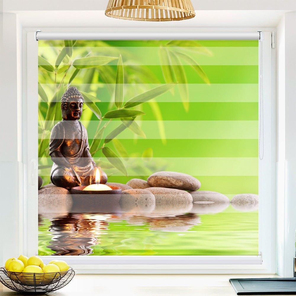 Klemm Doppelrollo "Buddh Steine Kerze" - ohne Bohren - Klemmfix - bis 150 cm Breite - Duo Rollo Fotodruck - La-Melle