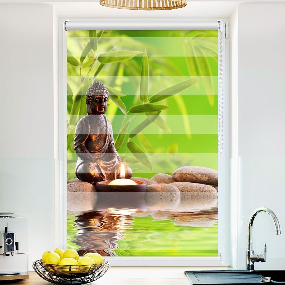 Klemm Doppelrollo "Buddh Steine Kerze" - ohne Bohren - Klemmfix - bis 150 cm Breite - Duo Rollo Fotodruck - La-Melle