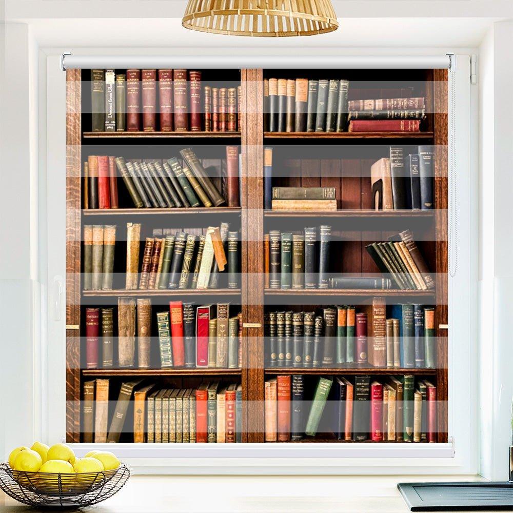 Klemm Doppelrollo "Bücherregal vintage" - ohne Bohren - Klemmfix - bis 150 cm Breite - Duo Rollo Fotodruck - La-Melle