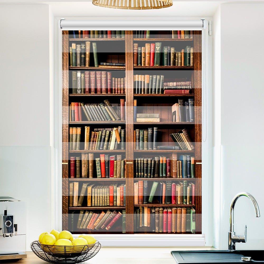 Klemm Doppelrollo "Bücherregal vintage" - ohne Bohren - Klemmfix - bis 150 cm Breite - Duo Rollo Fotodruck - La-Melle