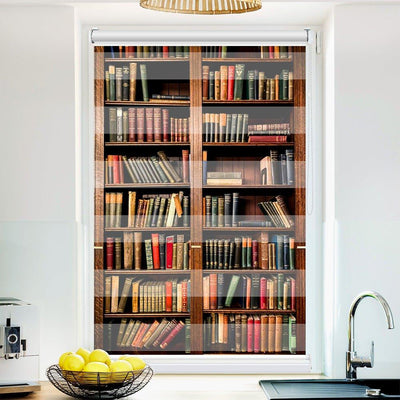 Klemm Doppelrollo Bücherregal vintage - ohne Bohren - Klemmfix - bis 150 cm Breite - Duo Rollo Fotodruck - La-Melle