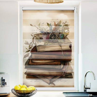 Klemm Doppelrollo Bücher Stapel - ohne Bohren - Klemmfix - bis 150 cm Breite - Duo Rollo Fotodruck - La-Melle