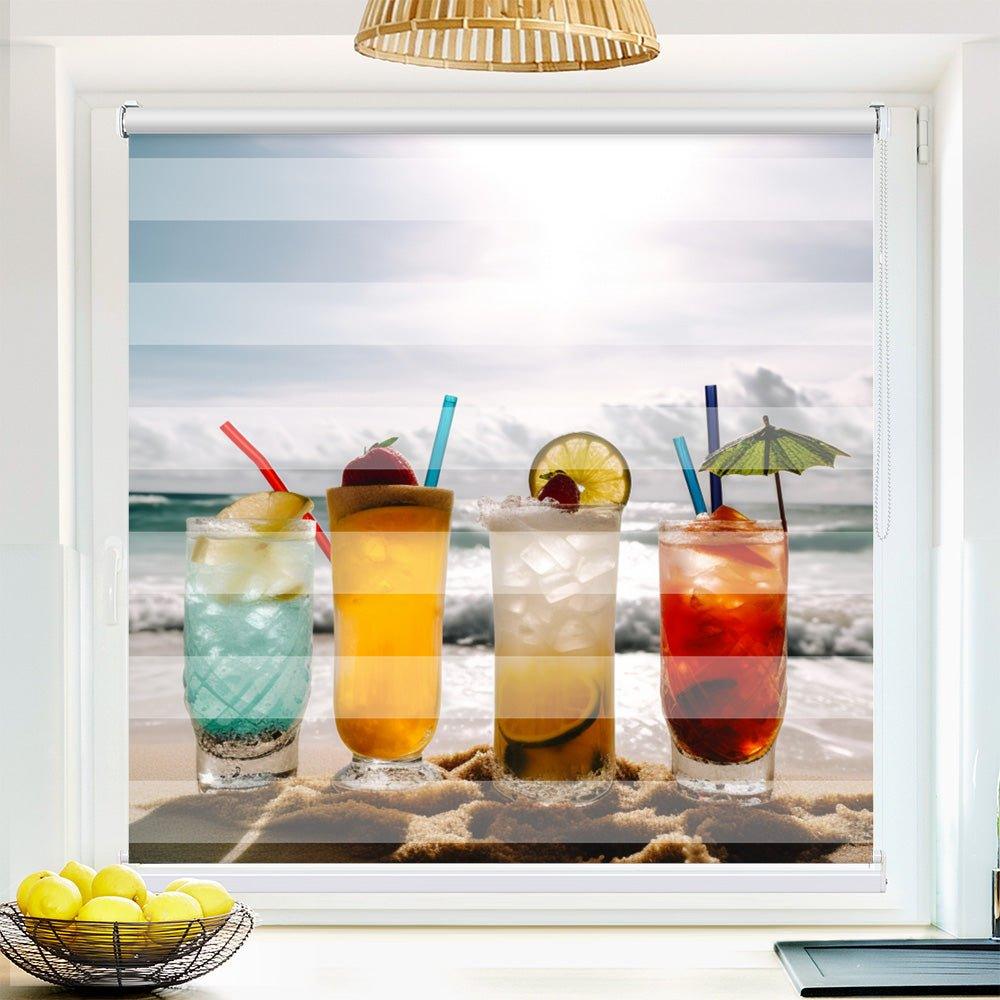 Klemm Doppelrollo "Cocktail Strand" - ohne Bohren - Klemmfix - bis 150 cm Breite - Duo Rollo Fotodruck - La-Melle