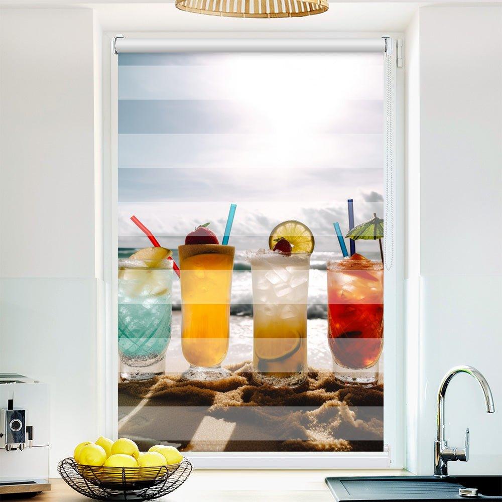 Klemm Doppelrollo "Cocktail Strand" - ohne Bohren - Klemmfix - bis 150 cm Breite - Duo Rollo Fotodruck - La-Melle