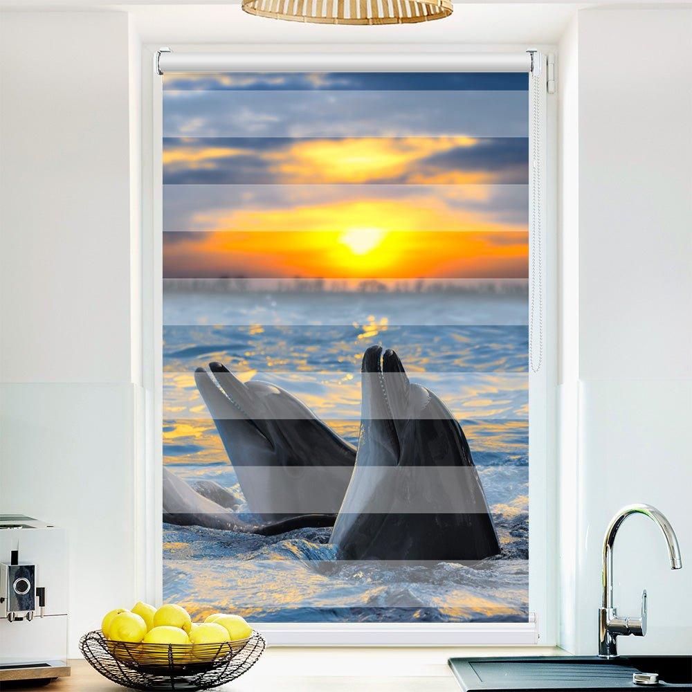 Klemm Doppelrollo "Delfine Meer" - ohne Bohren - Klemmfix - bis 150 cm Breite - Duo Rollo Fotodruck - La-Melle