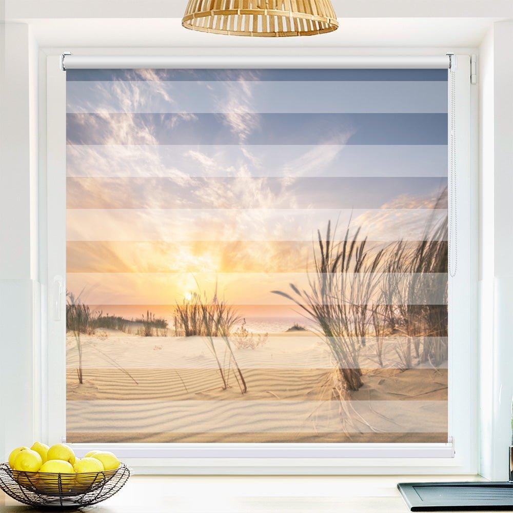 Klemm Doppelrollo "Düne Meer" - ohne Bohren - Klemmfix - bis 150 cm Breite - Duo Rollo Fotodruck - La-Melle
