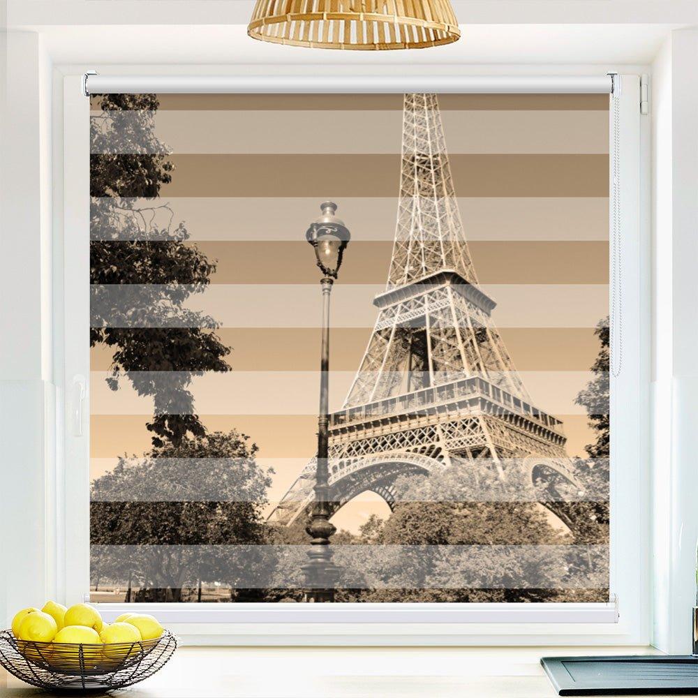 Klemm Doppelrollo "Eifelturm Sepia" - ohne Bohren - Klemmfix - bis 150 cm Breite - Duo Rollo Fotodruck - La-Melle
