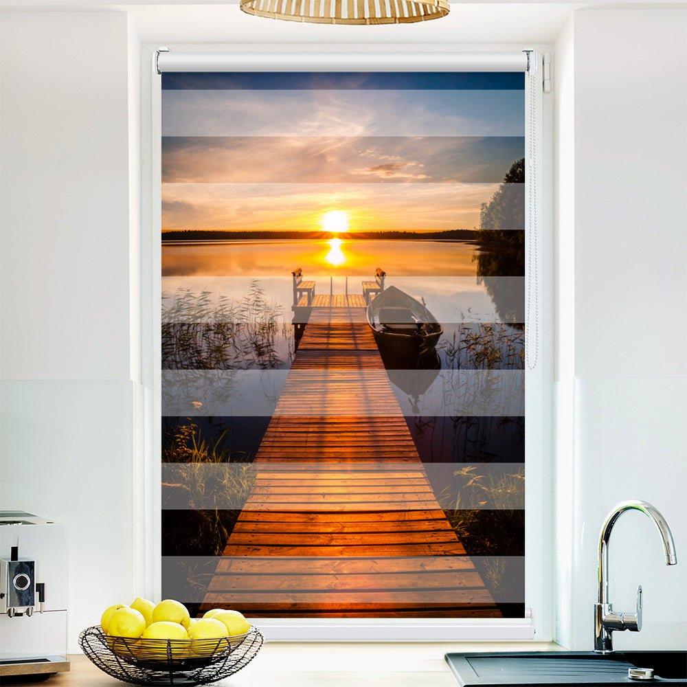 Klemm Doppelrollo "Fischerboot See" - ohne Bohren - Klemmfix - bis 150 cm Breite - Duo Rollo Fotodruck - La-Melle