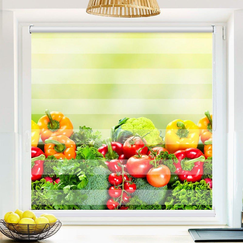 Klemm Doppelrollo "Gemüse" - ohne Bohren - Klemmfix - bis 150 cm Breite - Duo Rollo Fotodruck - La-Melle