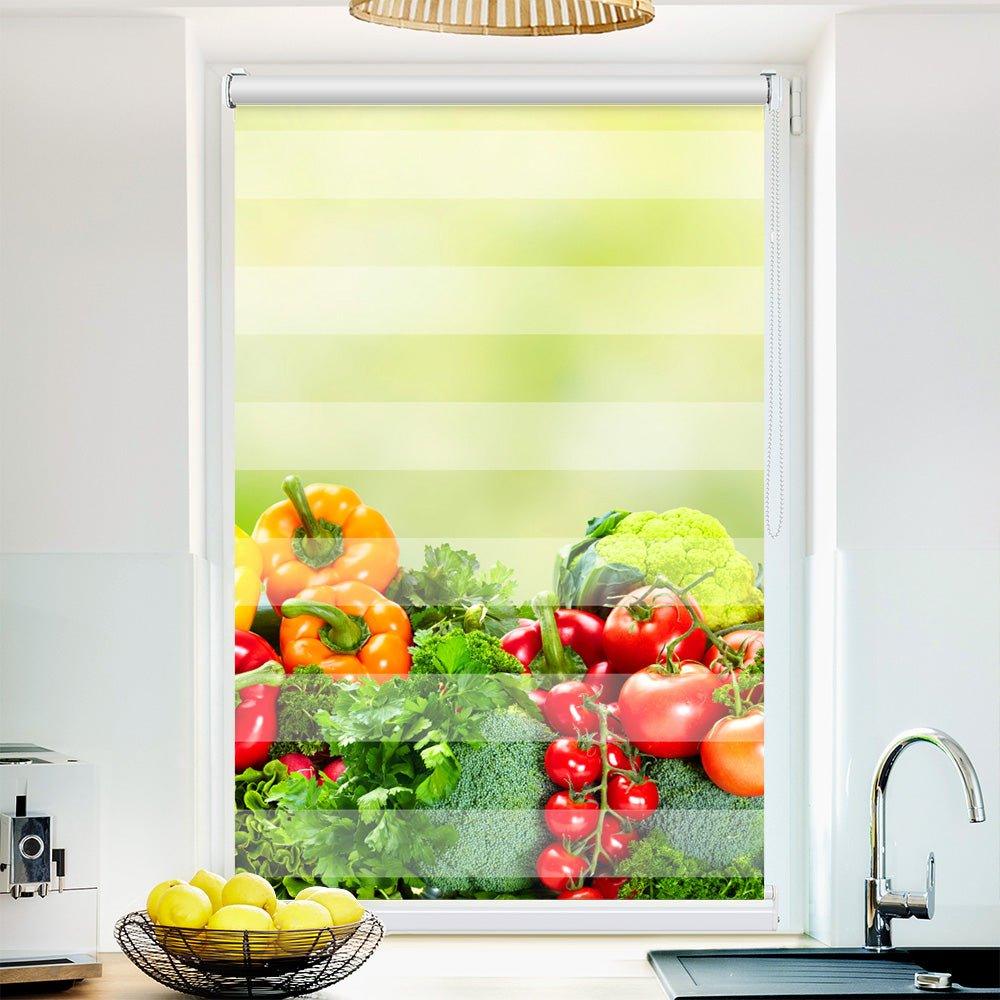 Klemm Doppelrollo "Gemüse" - ohne Bohren - Klemmfix - bis 150 cm Breite - Duo Rollo Fotodruck - La-Melle