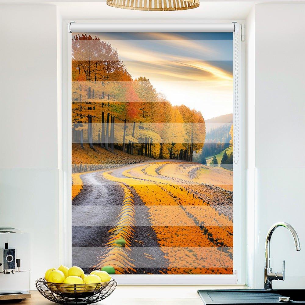 Klemm Doppelrollo "Herbst Wald Landschaft" - ohne Bohren - Klemmfix - bis 150 cm Breite - Duo Rollo Fotodruck - La-Melle