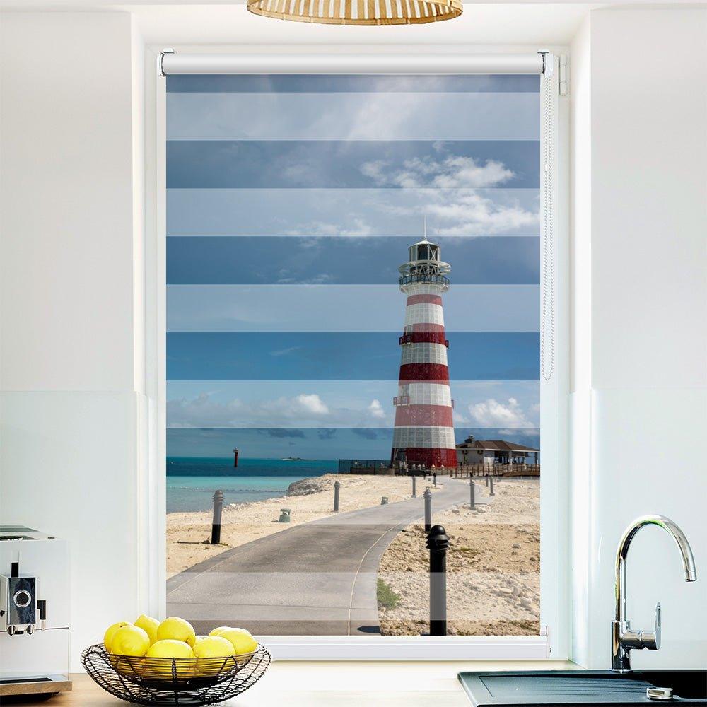 Klemm Doppelrollo "Leuchtturm maritim" - ohne Bohren - Klemmfix - bis 150 cm Breite - Duo Rollo Fotodruck - La-Melle