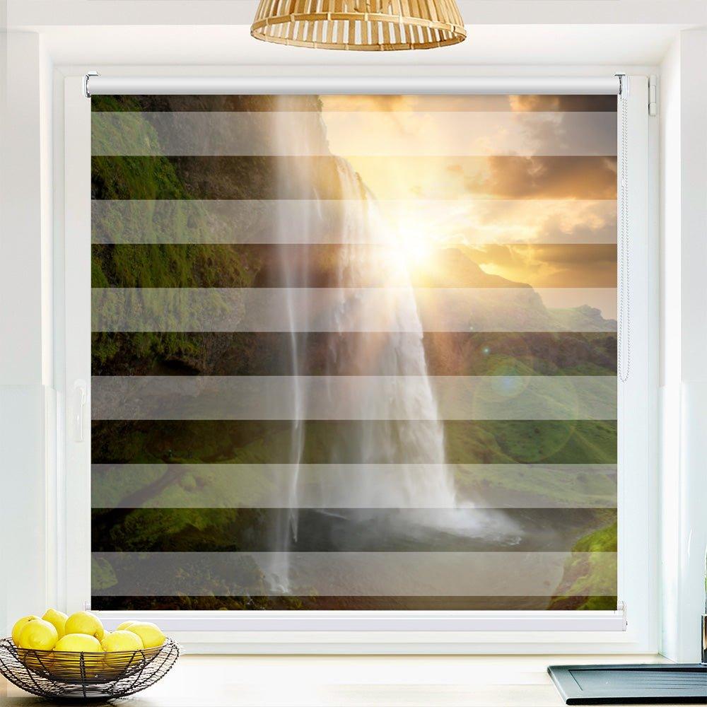 Klemm Doppelrollo "Island Klippe Sonne" - ohne Bohren - Klemmfix - bis 150 cm Breite - Duo Rollo Fotodruck - La-Melle
