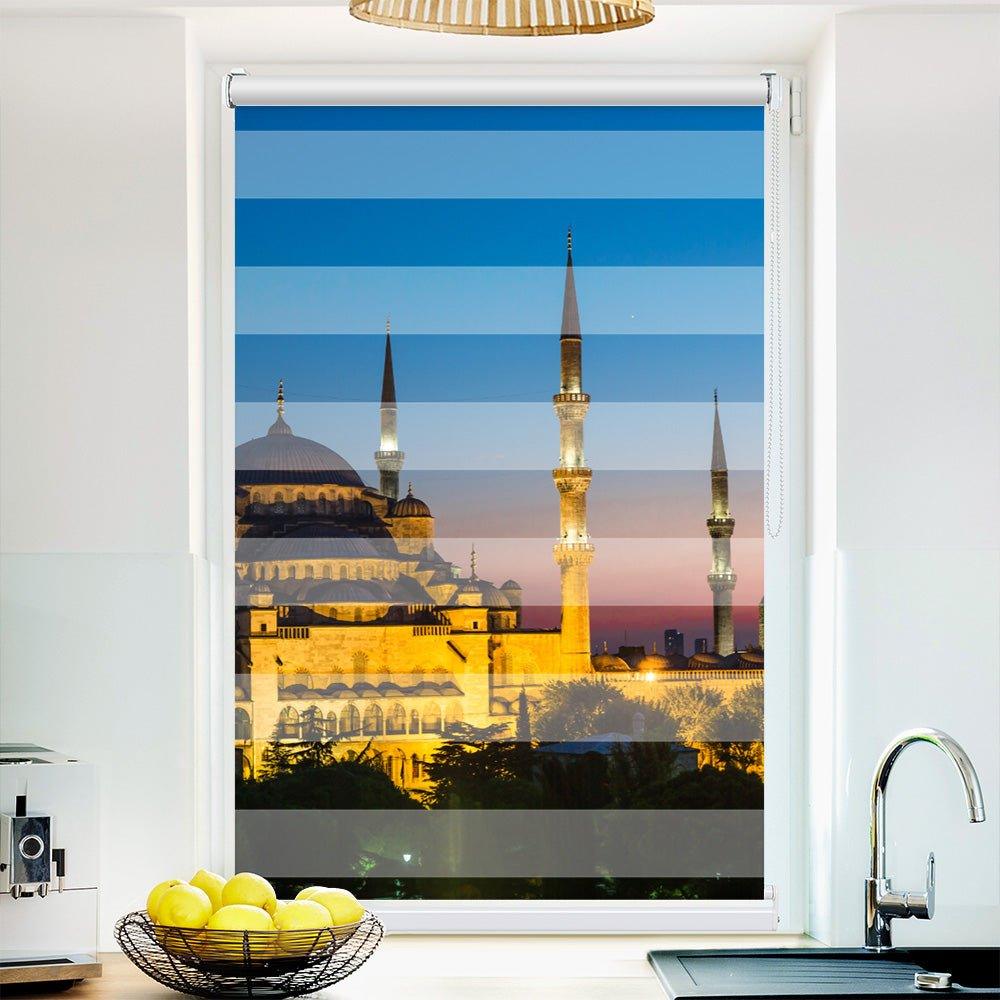 Klemm Doppelrollo "Istanbul Blaue" - ohne Bohren - Klemmfix - bis 150 cm Breite - Duo Rollo Fotodruck - La-Melle