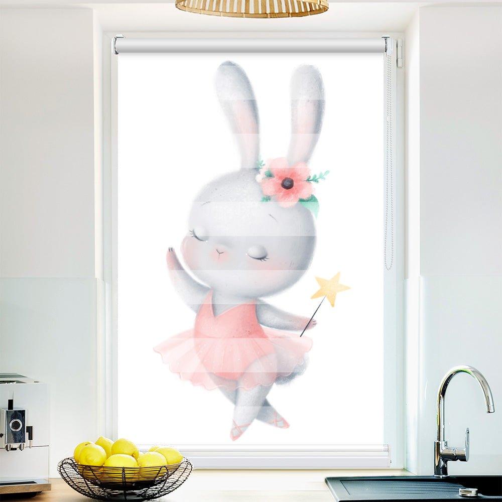 Klemm Doppelrollo "Kaninchen Ballerina" - ohne Bohren - Klemmfix - bis 150 cm Breite - Duo Rollo Fotodruck - La-Melle