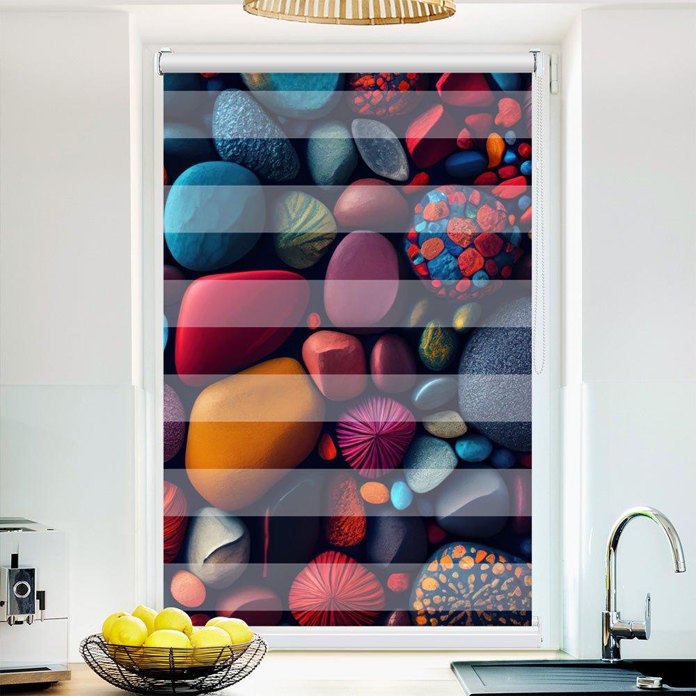 Klemm Doppelrollo "Kieselsteine bunt" - ohne Bohren - Klemmfix - bis 150 cm Breite - Duo Rollo Fotodruck - La-Melle