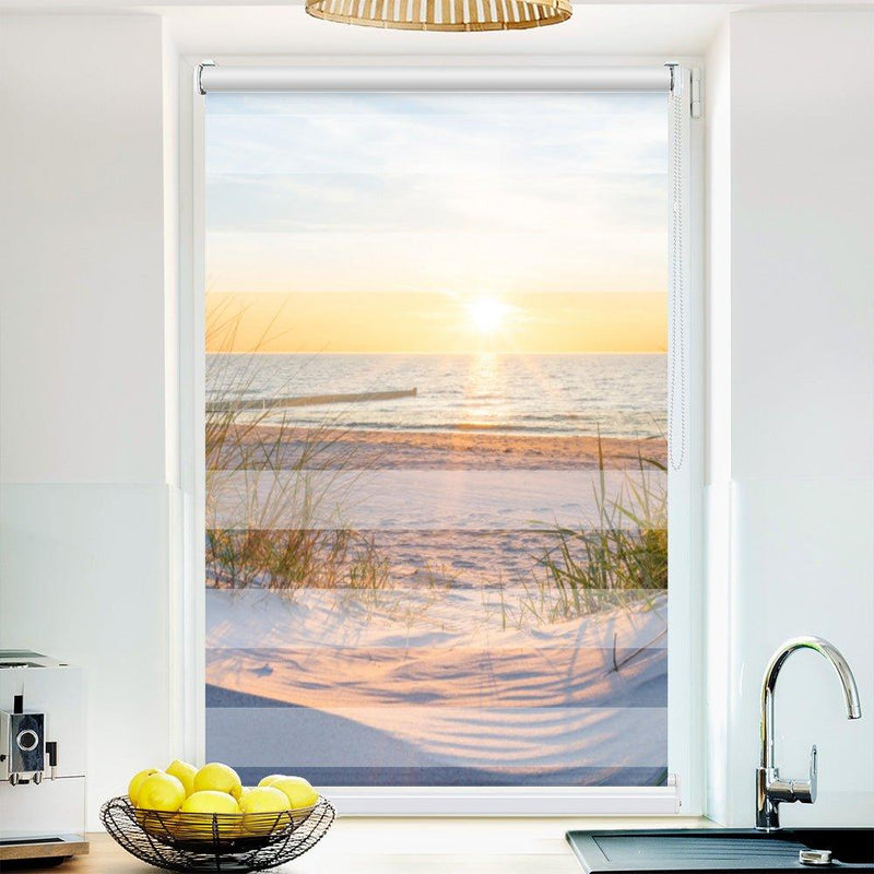 Klemm Doppelrollo "Strand Düne Küste" - ohne Bohren - Klemmfix - bis 150 cm Breite - Duo Rollo Fotodruck - La-Melle