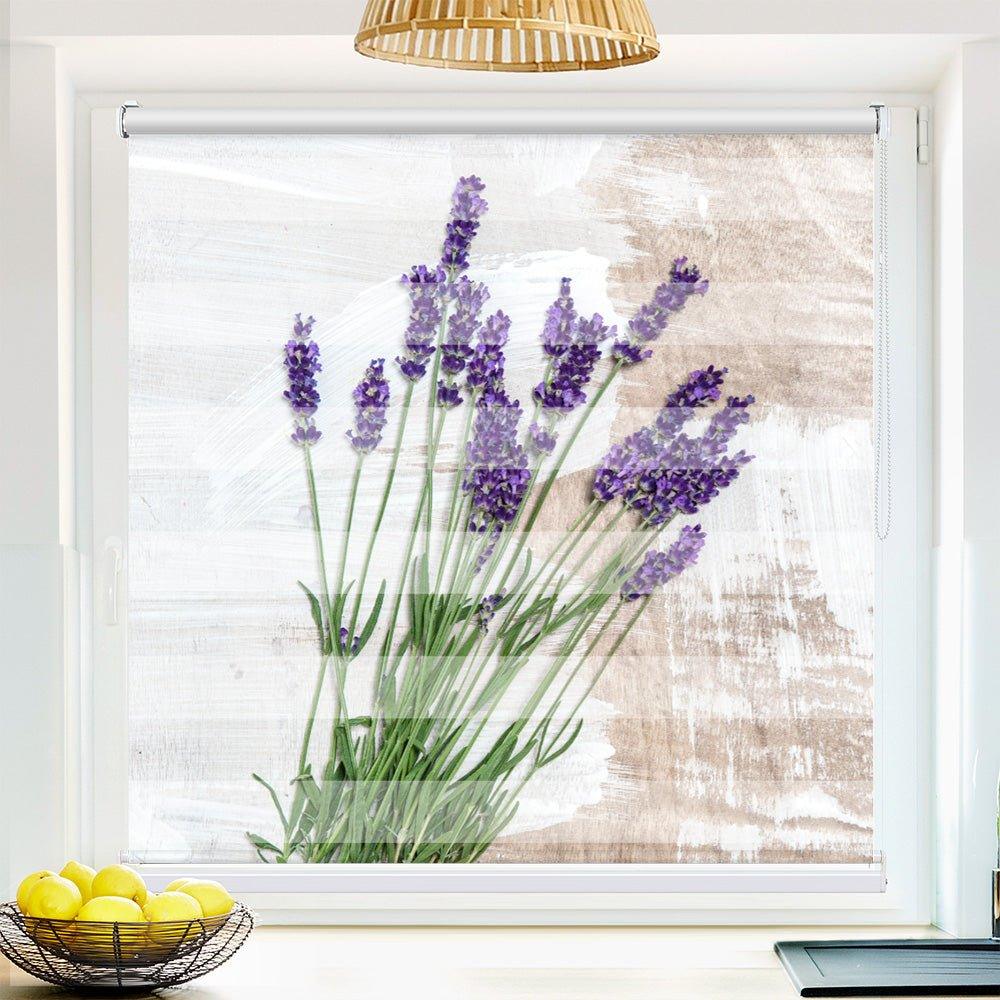 Klemm Doppelrollo "Lavendel shabby" - ohne Bohren - Klemmfix - bis 150 cm Breite - Duo Rollo Fotodruck - La-Melle