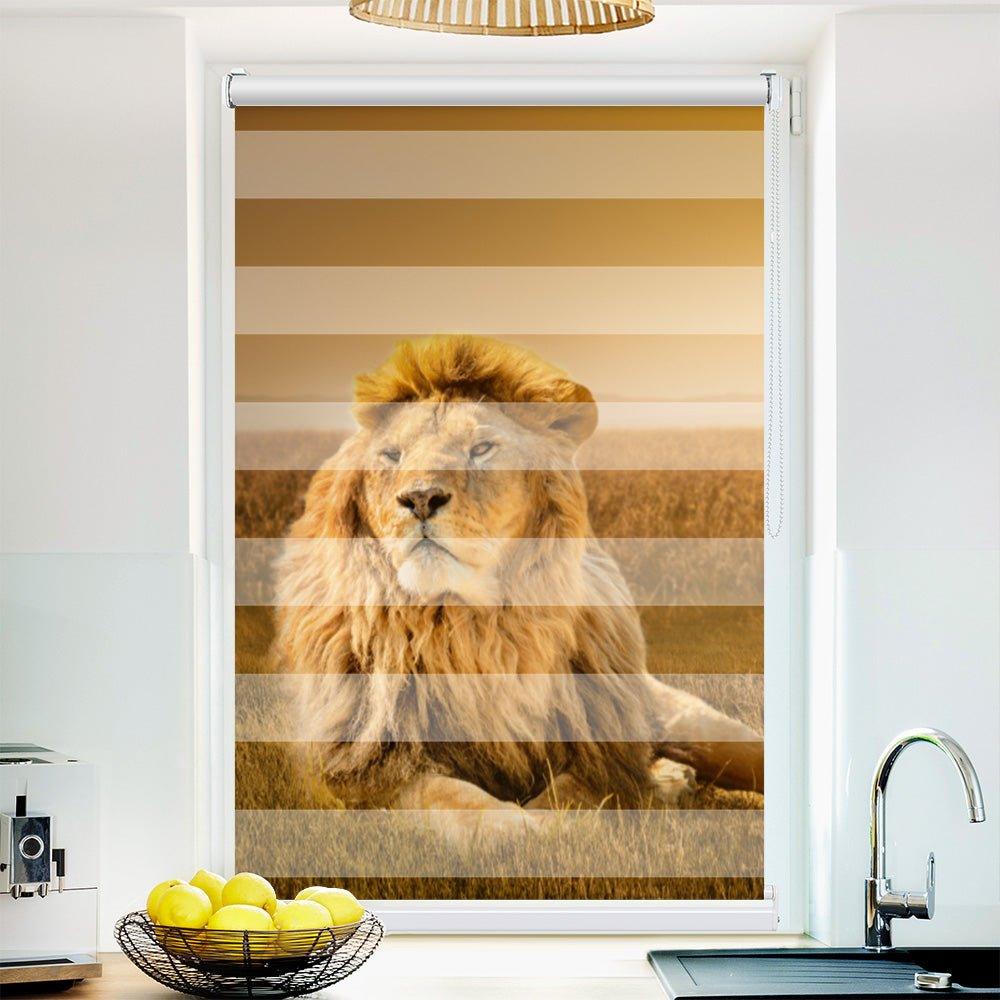 Klemm Doppelrollo "Löwe Afrika Savanne" - ohne Bohren - Klemmfix - bis 150 cm Breite - Duo Rollo Fotodruck - La-Melle