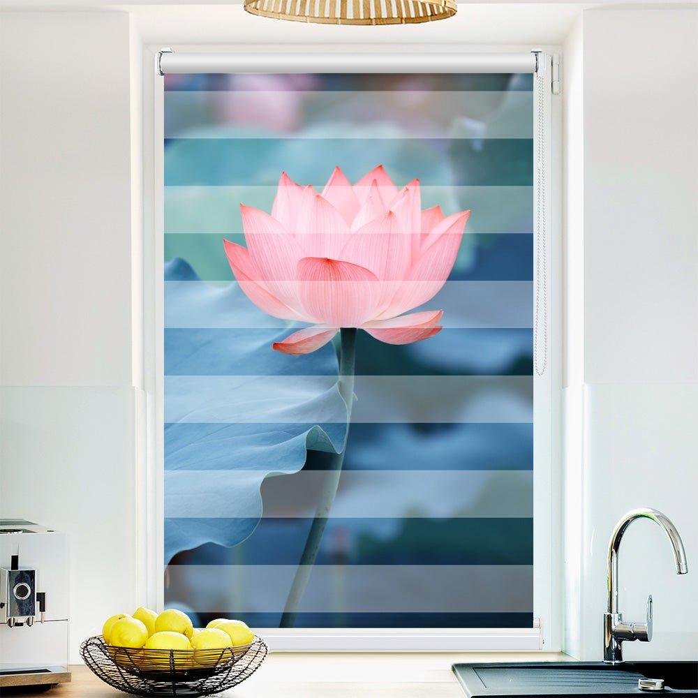 Klemm Doppelrollo "Lotusblume See" - ohne Bohren - Klemmfix - bis 150 cm Breite - Duo Rollo Fotodruck - La-Melle