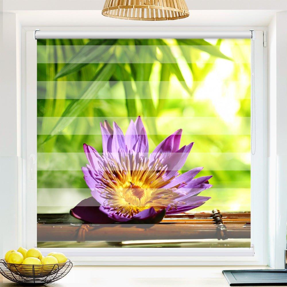 Klemm Doppelrollo "Lotus Wasser Bambus" - ohne Bohren - Klemmfix - bis 150 cm Breite - Duo Rollo Fotodruck - La-Melle