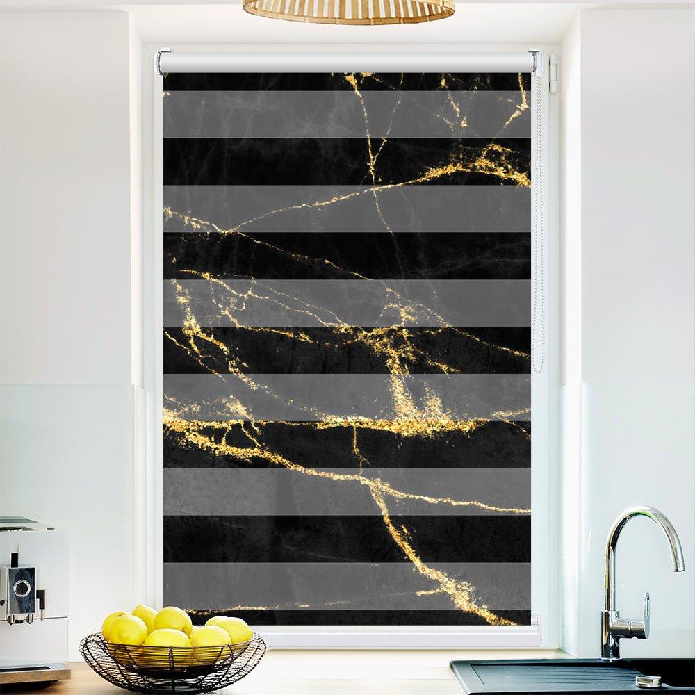 Klemm Doppelrollo "Schwarz Gold Marmor" - ohne Bohren - Klemmfix - bis 150 cm Breite - Duo Rollo Fotodruck - La-Melle