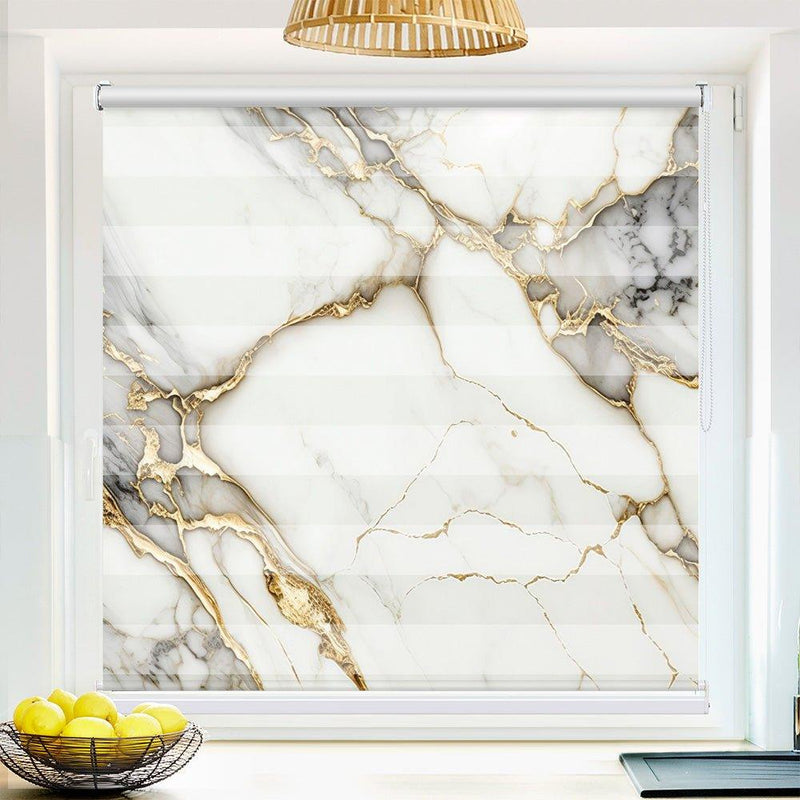 Klemm Doppelrollo "Marmor weiss gold" - ohne Bohren - Klemmfix - bis 150 cm Breite - Duo Rollo Fotodruck - La-Melle