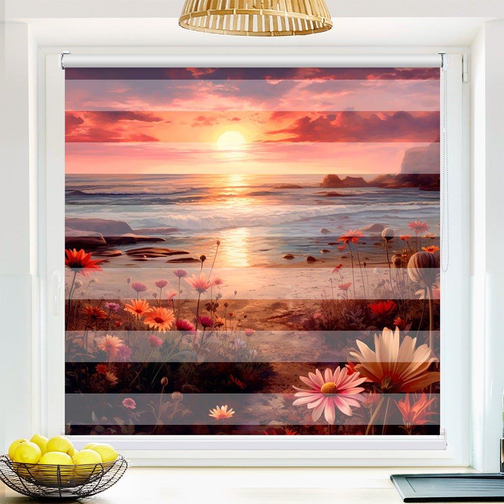 Klemm Doppelrollo "Küste Blumen" - ohne Bohren - Klemmfix - bis 150 cm Breite - Duo Rollo Fotodruck - La-Melle