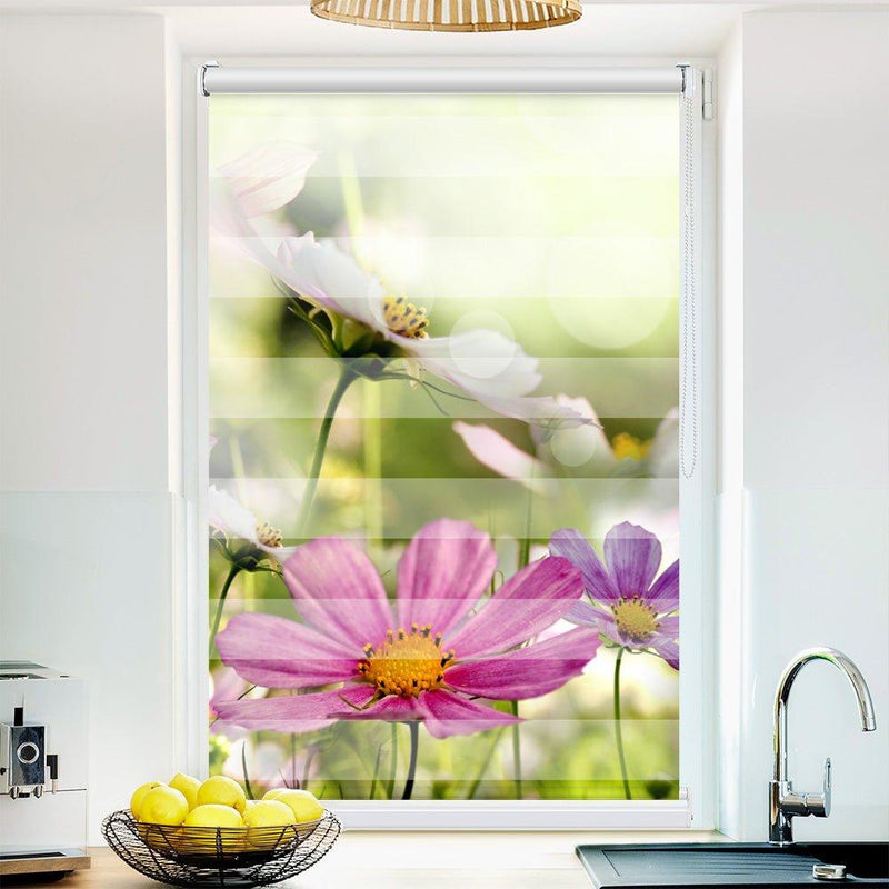 Klemm Doppelrollo "Blumenwiese Mohn" - ohne Bohren - Klemmfix - bis 150 cm Breite - Duo Rollo Fotodruck - La-Melle