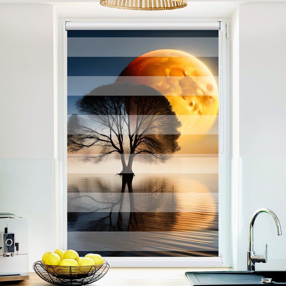 Klemm Doppelrollo "Mondaufgang See" - ohne Bohren - Klemmfix - bis 150 cm Breite - Duo Rollo Fotodruck - La-Melle